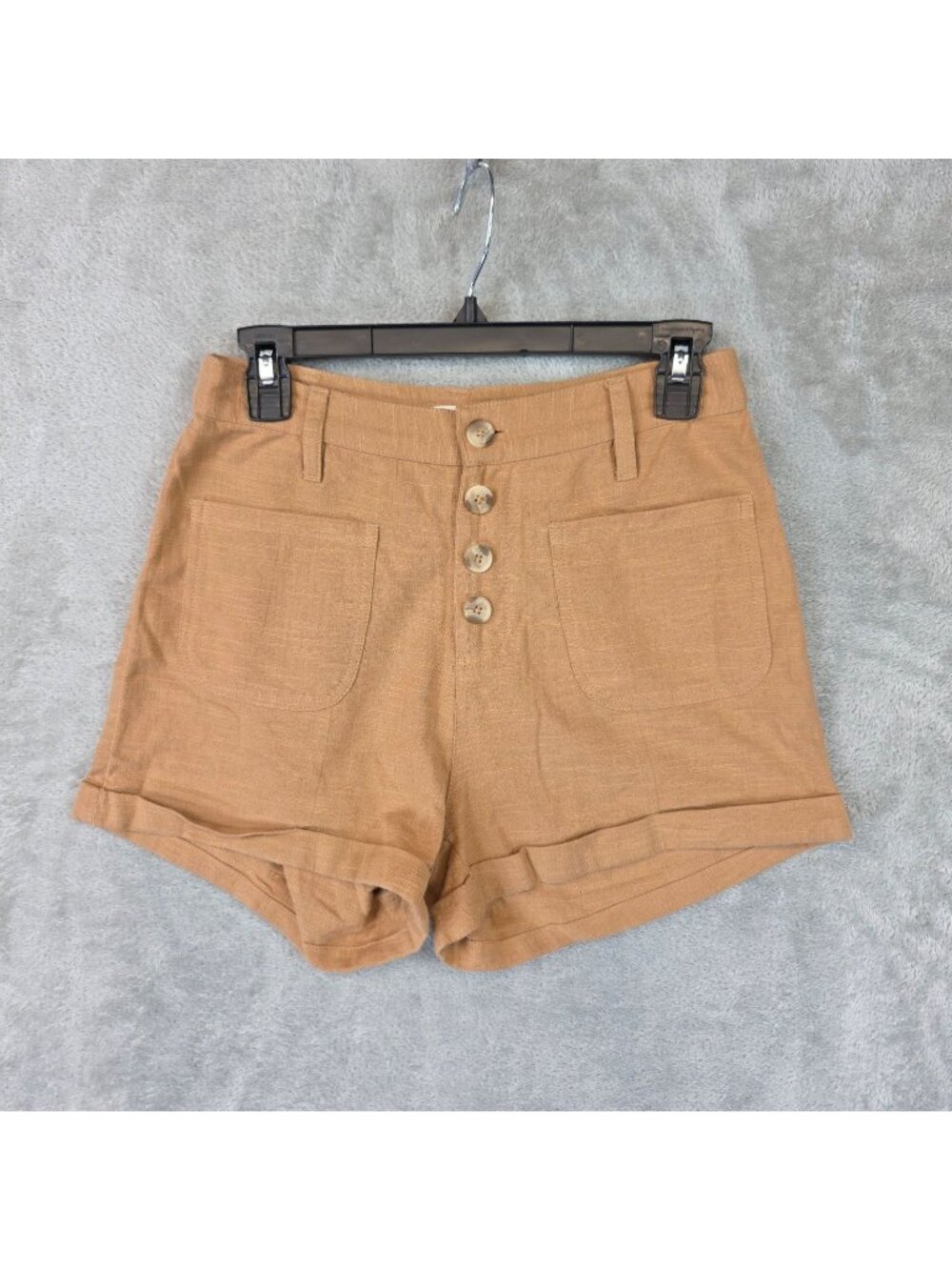 Billabong Shorts Womens 26 Brown Twill Chino Button Fly Cuffed Summer Casual